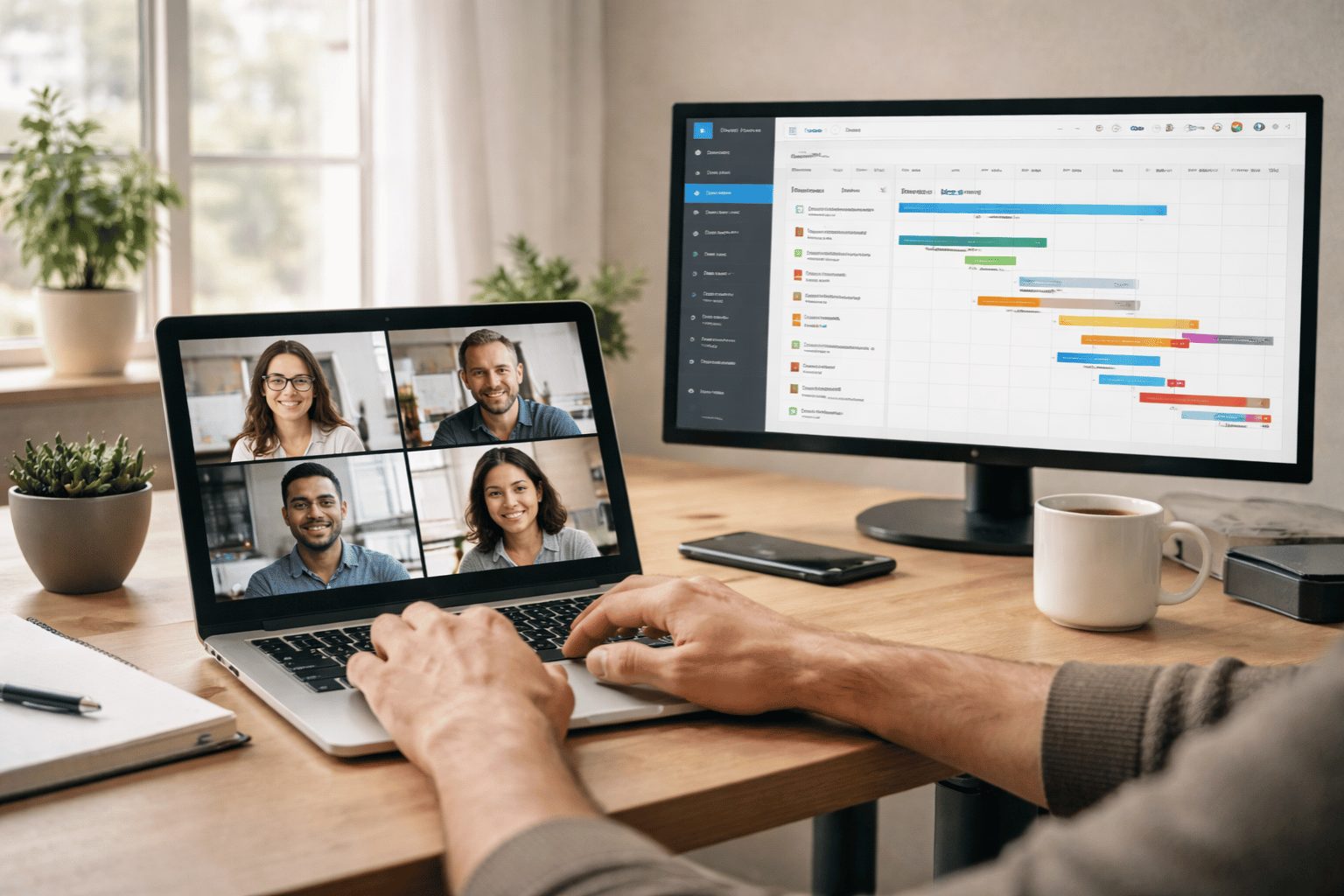 Manager planning work on a tablet kanban board using small business project management software 2026